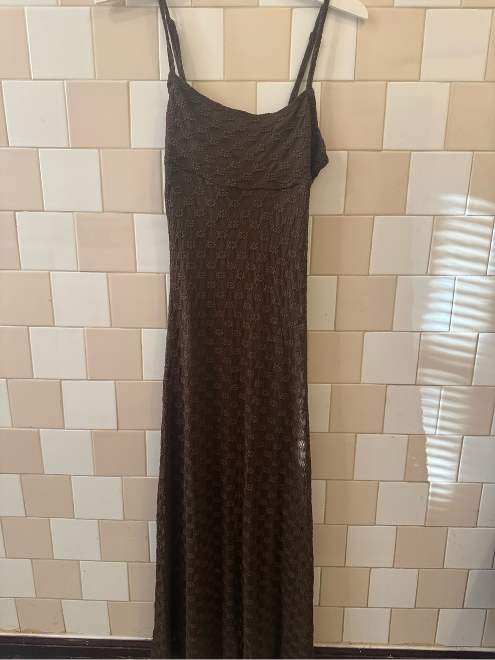 No Boundaries Brown Textured Maxi Slip Dress with Spaghetti Straps
